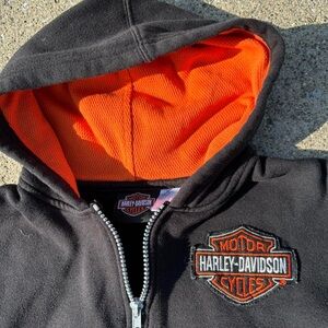 Vintage “ Kids Harley Davidson Black and Orange Zip-Up “